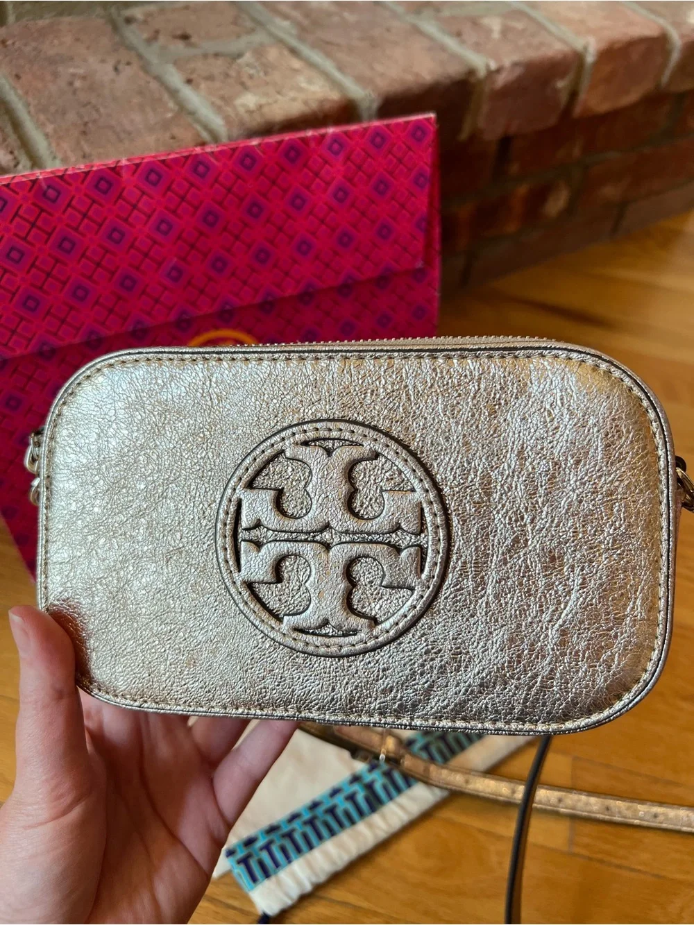 Tory Burch Gold Leather Miller Mini Metallic Crossbody Bag